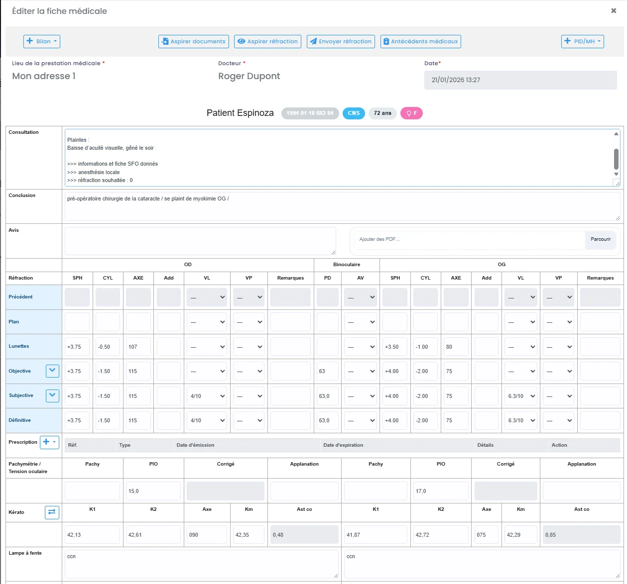 Doctipro interface with refraction and device connection